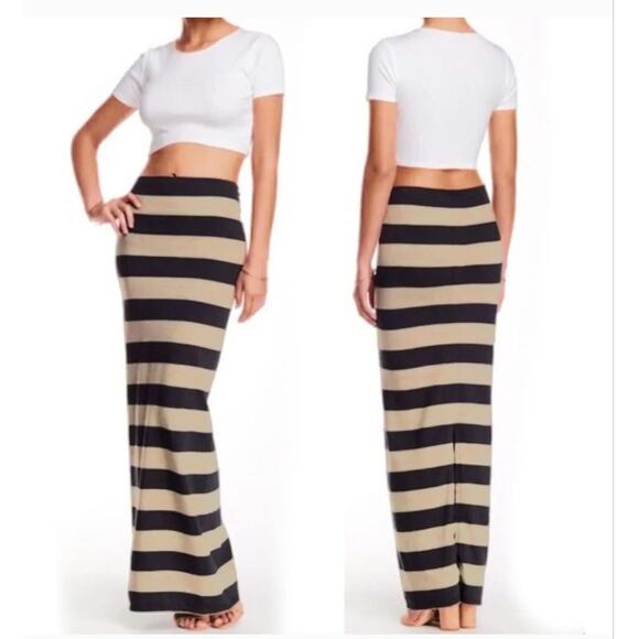Free People Dresses & Skirts - Free People Rugby Stripe Maxi Skirt Cream Black Cotton Blend Size S